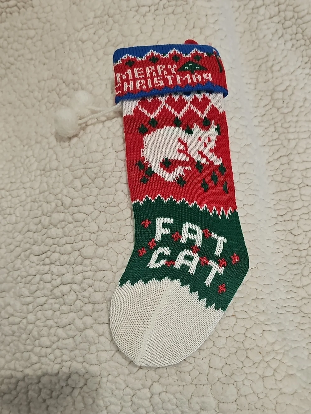 Holiday 'Fat Cat' Knit Cat Stocking - Red, Green & White